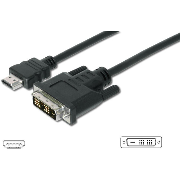 DIGITUS AK-330300-020-S - HDMI Adapterkabel, Typ A-DVI(18+1) St/St,  2.0m, Full HD, sw