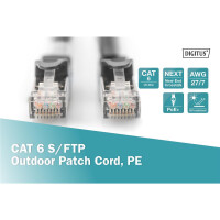 DIGITUS DK-1644-010/BL-OD - CAT 6 S-FTP Outdoor Patchkabel, Cu, PE AWG 27/7, Länge 1 m, schwarze Außenmantelfarbe