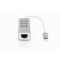 DIGITUS DA-70253 - USB 2.0 Type-C 3-Port HUB & Fast Ethernet LAN 3x USB A/F, 1x RJ45 Lan, Chipset: FE1.1S/RTL8152B