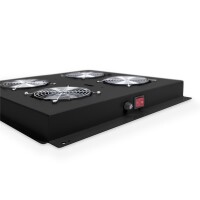 DIGITUS DN-19-FAN-4-B-N - Dachlüftereinheit für Unique Netzwerk & Dynamic 4 Lüfter, Thermostat, Schalter,schwarz (RAL 9005)