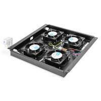 DIGITUS DN-19-FAN-4-B-N - Dachlüftereinheit für Unique Netzwerk & Dynamic 4 Lüfter, Thermostat, Schalter,schwarz (RAL 9005)