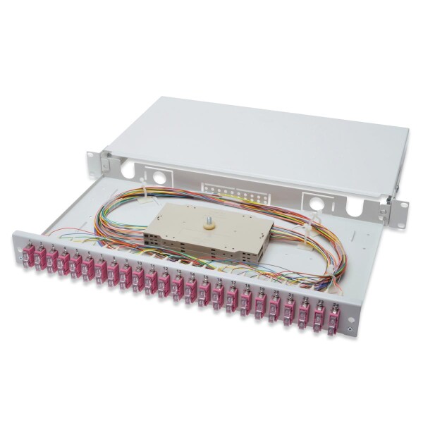 DIGITUS DN-96322-4 - LWL Spleißbox, 1HE, bestückt, 24x SC DX, OM4 inkl. Spleißkass., gefärbte Pigtails, Kupplungen