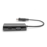 DIGITUS AK-340418-002-S - DisplayPort Konverterkabel, DP - HDMI+DVI+VGA M-F/F/F, 0.2m, 3in1 Multi-Media Kabel, CE, gold,sw