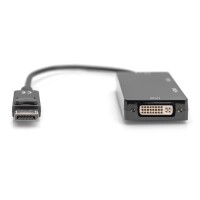 DIGITUS AK-340418-002-S - DisplayPort Konverterkabel, DP - HDMI+DVI+VGA M-F/F/F, 0.2m, 3in1 Multi-Media Kabel, CE, gold,sw