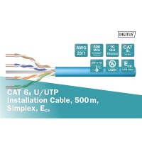 DIGITUS DK-1613-A-VH-5 - CAT 6A U-UTP Installationskabel, 500 MHz Eca (EN 50575), AWG 23/1, 500 m Trommel, Sx, Blau