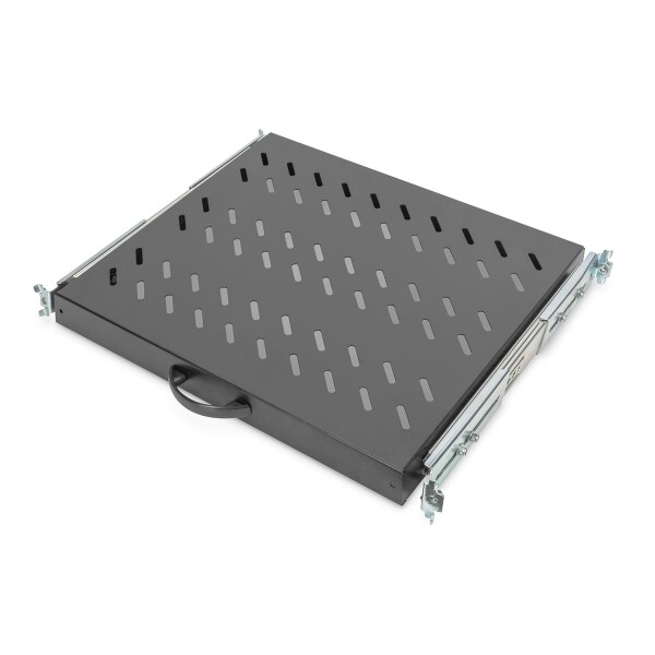 DIGITUS DN-19-TRAY-2-600-SW - 1HE ausziehb. Fachboden für 600 mm Tiefe Schränke 40x485x368mm, bis 25 kg, schwarz (RAL 9005)