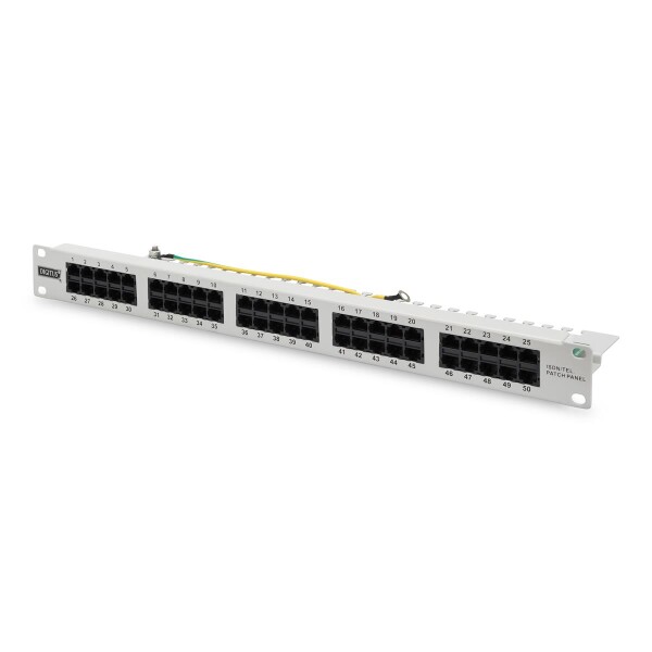 DIGITUS DN-91350-1 - CAT 3 ISDN Patch Panel, ungeschirmt, 50-Port RJ45, 8P4C, LSA, 1HE, Rack Mount, grau, 482x44x109