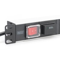 DIGITUS DN-95407 - 1HE Aluminium Steckdosenleiste, Rack Mount, 16A Plug, 250VAC 50/60Hz, 7-fach, mit Schalter
