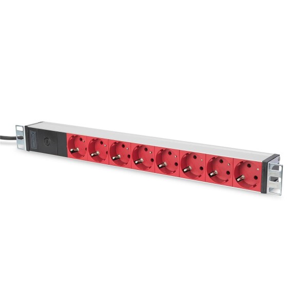 DIGITUS DN-95410-R - 1U Aluminium PDU, 8x rote CEE 7/7 10A Plug, 250VAC 50/60Hz,