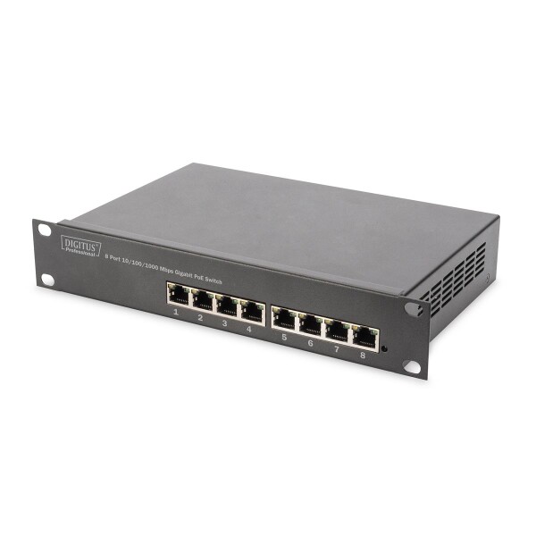 DIGITUS DN-95317 - Gigabit Ethernet PoE switch 8-port PoE, 10 inch, 80W PoE budget