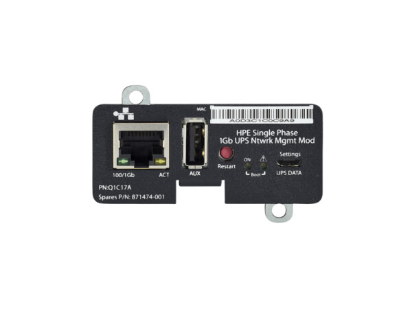 HPE Single Phase 1Gb UPS Network Management Module - Schwarz - Metallisch - 66 mm - 29 mm - 131,1 mm - 2 kg