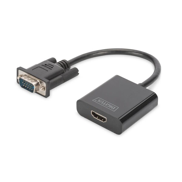 DIGITUS DA-70473 - VGA to HDMI Konverter + Audio (3,5mm) Full HD (1080p), Kabeltyp (15 cm), schwarz