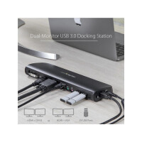 StarTech.com Dual Monitor USB 3.0 Laptop Docking Station mit HDMI/DVI/VGA, 3x USB-A Hub, G