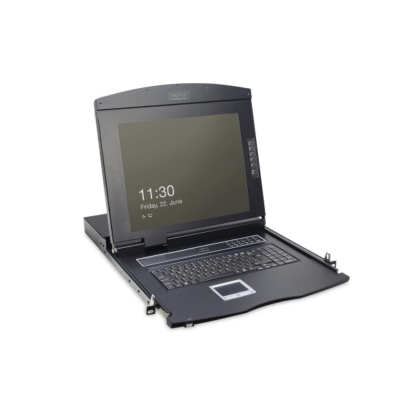 DIGITUS DS-72210-2US - Modulare Konsole mit 17" TFT (43,2cm), 8-Port KVM & Touchpad, US Tastatur, RAL 9005 sw