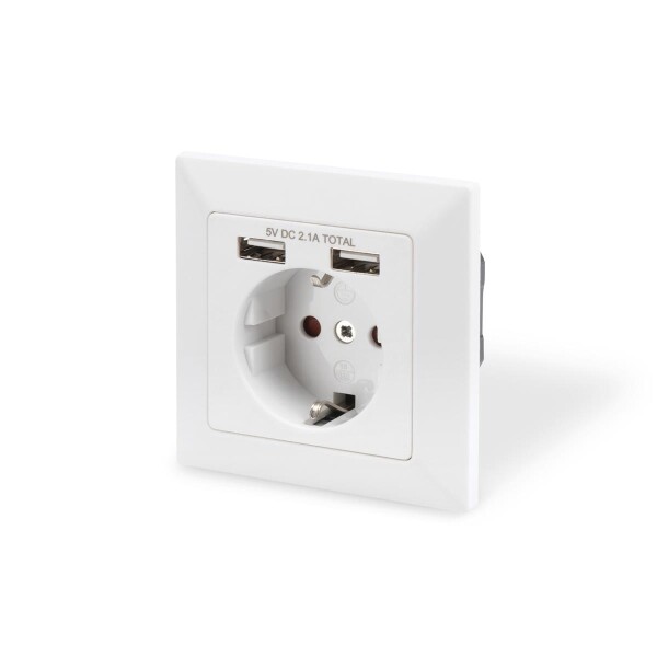 DIGITUS DA-70613 - Schutzkontakt Steckdose, 2x USB, USB Ges. Leistung 5V 2.1A, Eingang: AC 250V 50Hz, RAL 9003