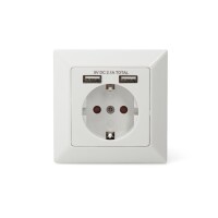 DIGITUS DA-70613 - Schutzkontakt Steckdose, 2x USB, USB Ges. Leistung 5V 2.1A, Eingang: AC 250V 50Hz, RAL 9003