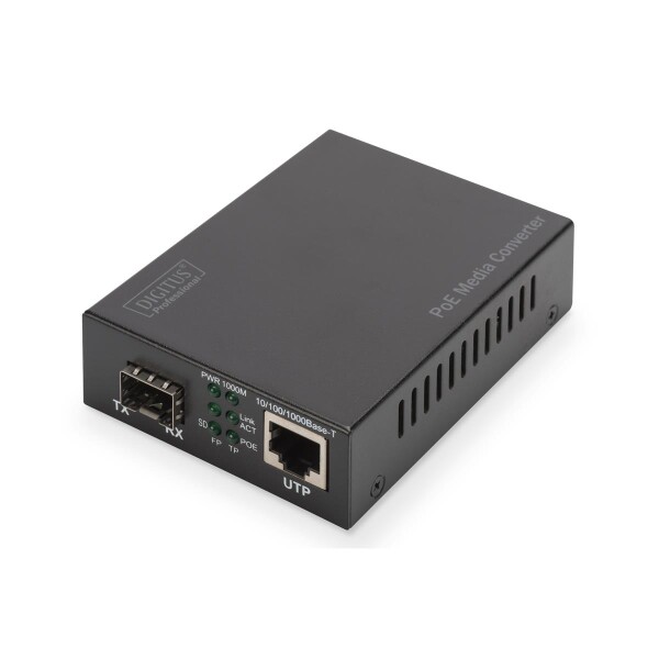 Media Conv.SFP/RJ45, PoE 1000T an Open Slot,30W PoE