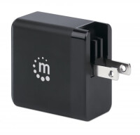 Manhattan GaN Power Delivery USB-Ladegerät 65 W - USB-Netzteil mit ultrakompakter GaN-Technologie - USB-C Power Delivery-Port (PD 3.0) mit bis zu 65 W - auswechselbare Stecker für EU - UK & US - schwarz - Schwarz