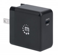 Manhattan GaN Power Delivery USB-Ladegerät 65 W - USB-Netzteil mit ultrakompakter GaN-Technologie - USB-C Power Delivery-Port (PD 3.0) mit bis zu 65 W - auswechselbare Stecker für EU - UK & US - schwarz - Schwarz