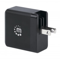 Manhattan GaN Power Delivery USB-Ladegerät 65 W - USB-Netzteil mit ultrakompakter GaN-Technologie - USB-C Power Delivery-Port (PD 3.0) mit bis zu 65 W - auswechselbare Stecker für EU - UK & US - schwarz - Schwarz