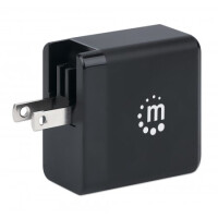 Manhattan GaN Power Delivery USB-Ladegerät 65 W - USB-Netzteil mit ultrakompakter GaN-Technologie - USB-C Power Delivery-Port (PD 3.0) mit bis zu 65 W - auswechselbare Stecker für EU - UK & US - schwarz - Schwarz