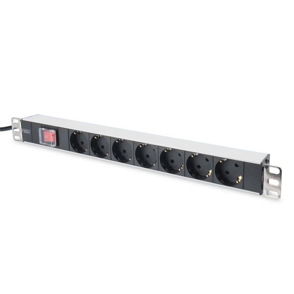 DIGITUS DN-95402 - 1HE Aluminium PDU, Rack Mount, 7x Schutzkontakt 16A, 4000W, 250VAC 50/60Hz, Schalter