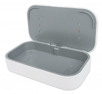 Manhattan UV-Desinfektionsbox mit kabellosem Induktionsladegerät für Smartphones - Sterilisator mit UV-Licht und 10 W Wireless Charger - für Handys - Masken - Kreditkarten und mehr - weiß - Weiß - 410 nm - UV-C - Kunststoff - CE FCC - USB