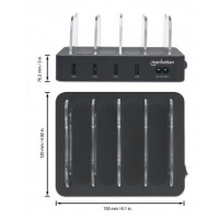 Manhattan 4-Port USB-Ladestation - Vier USB-A-Ports - bis zu 2,4 A/5 V pro Port - 34 W Ausgangsleistung gesamt - schwarz - Freistehend - Kunststoff - Schwarz - Kontakt - CE FCC RoHS WEEE ETL - 100 - 240 V