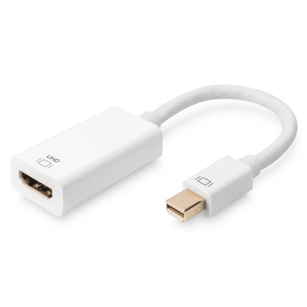 DIGITUS AK-340416-002-W - DisplayPort Adapterkabel, mini DP - HDMI Typ A St/Bu, 0,2m, HDMI 2.0, aktiv, CE, gold, we
