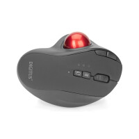 DIGITUS DA-20156 - Kabellose ergonomische Trackball Maus, rot 8D (Tasten),2.4GHz, wiederaufl. Batterie, schwarz