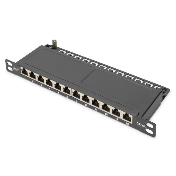 DIGITUS DN-91612S-SL-EA - CAT 6A Patch Panel, geschirmt,12-Port 1/2HE, 10", Rack Mount,schwarz RAL 9005