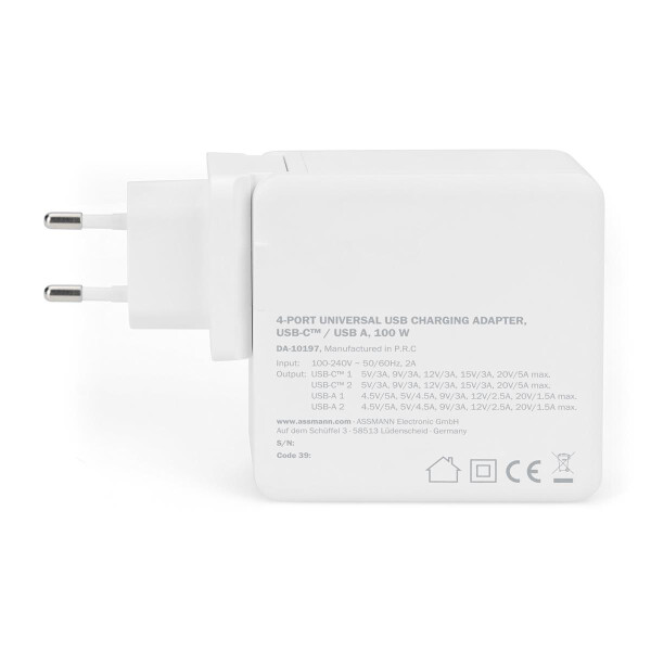 DIGITUS DA-10197 - USB-C Ladeadapter, weiß 100W, 2x USB-C, 2x USB-A, PD 3.0