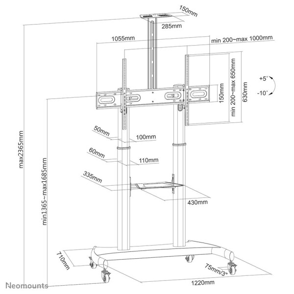 Neomounts plasma-M1950E Mobile Flat Screen Floor Stand height 128-160cm