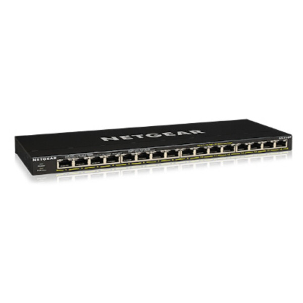 Netgear GS316P - Unmanaged - Gigabit Ethernet (10/100/1000) - Vollduplex - Power over Ethernet (PoE) - Rack-Einbau - Wandmontage