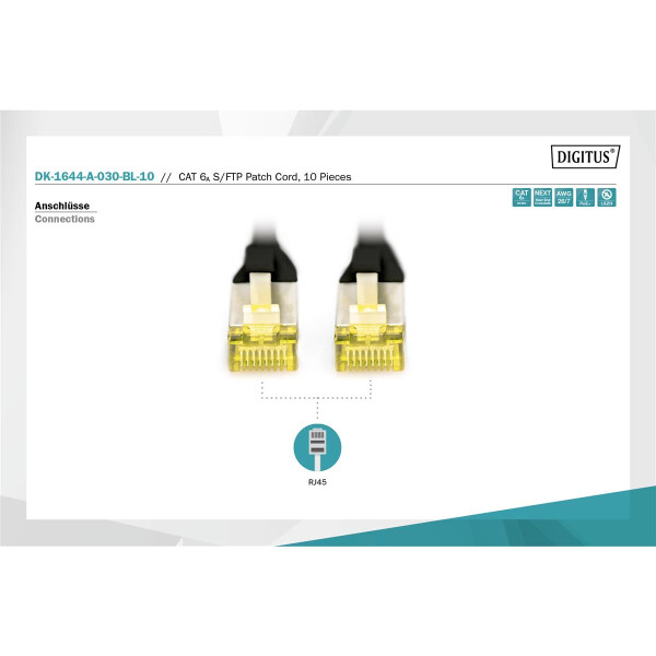 DK-1644-A-030-BL-10 - CAT 6A S-FTP Patchkabel,  Cu, LSZH AWG 26/7,  3 m, 10 Stück,  Schwarz