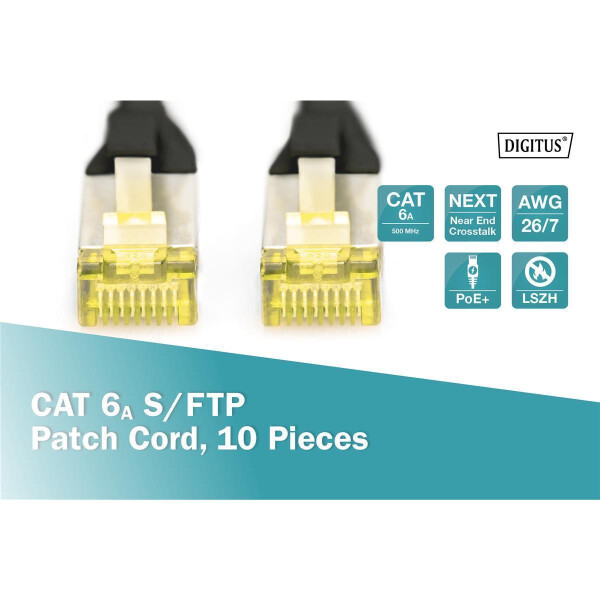 DK-1644-A-030-BL-10 - CAT 6A S-FTP Patchkabel,  Cu, LSZH AWG 26/7,  3 m, 10 Stück,  Schwarz