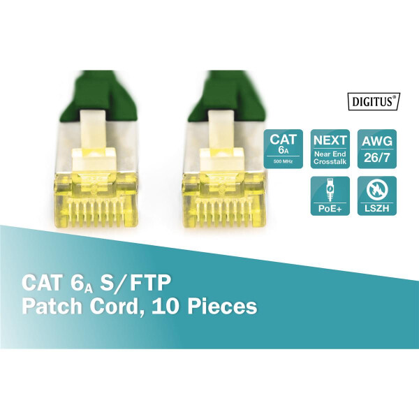 DK-1644-A-005-G-10 - CAT 6A S-FTP Patchkabel, Cu, LSZH AWG 26/7,  0,5 m, 10 Stück,  Grün