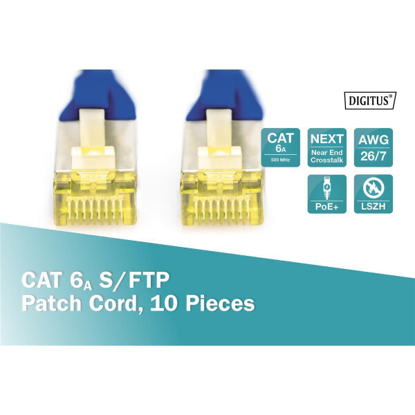 DK-1644-A-030-B-10 - CAT 6A S-FTP Patchkabel,  Cu, LSZH AWG 26/7,  3 m, 10 Stück,  Blau