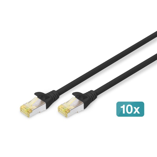 DK-1644-A-005-BL-10 - CAT 6A S-FTP Patchkabel, Cu, LSZH AWG 26/7,  0,5 m, 10 Stück,  Schwarz