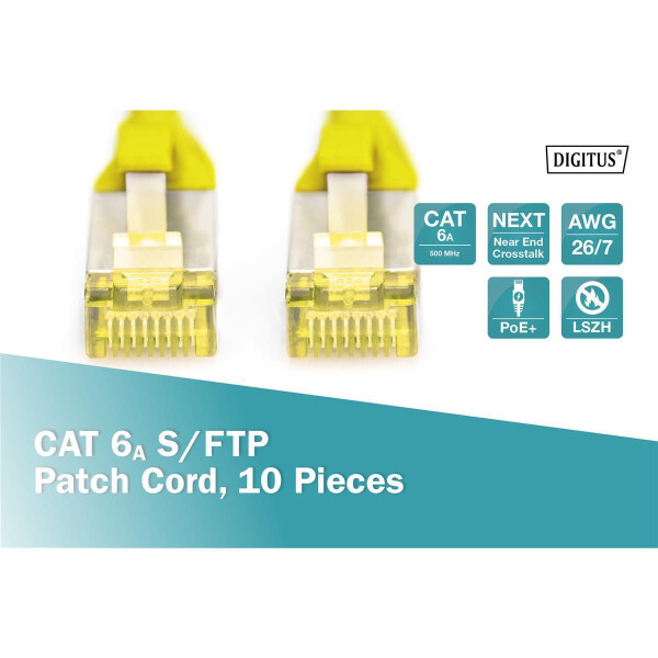 DK-1644-A-010-Y-10 - CAT 6A S-FTP Patchkabel, Cu, LSZH AWG 26/7,  1 m, 10 Stück,  Gelb