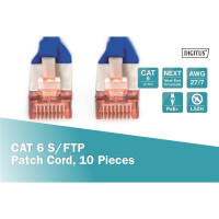 DIGITUS DK-1644-005-B-10 - CAT 6 S-FTP Patchkabel, Cu, LSZH AWG 27/7, Länge 0,5 m, 10 Stück, Farbe Blau