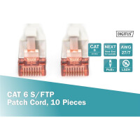 DIGITUS DK-1644-005-WH-10 - CAT 6 S-FTP Patchkabel, Cu, LSZH AWG 27/7, Länge 0,5 m, 10 Stück, Farbe Weiß