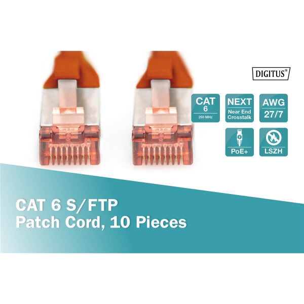 DK-1644-010-R-10 - CAT 6 S-FTP Patchkabel, Cu, LSZH AWG 27/7,  1 m, 10 Stück,  Rot