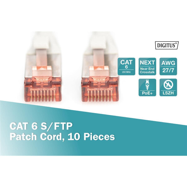 DK-1644-010-WH-10 - CAT 6 S-FTP Patchkabel, Cu, LSZH AWG 27/7,  1 m, 10 Stück,  Weiß