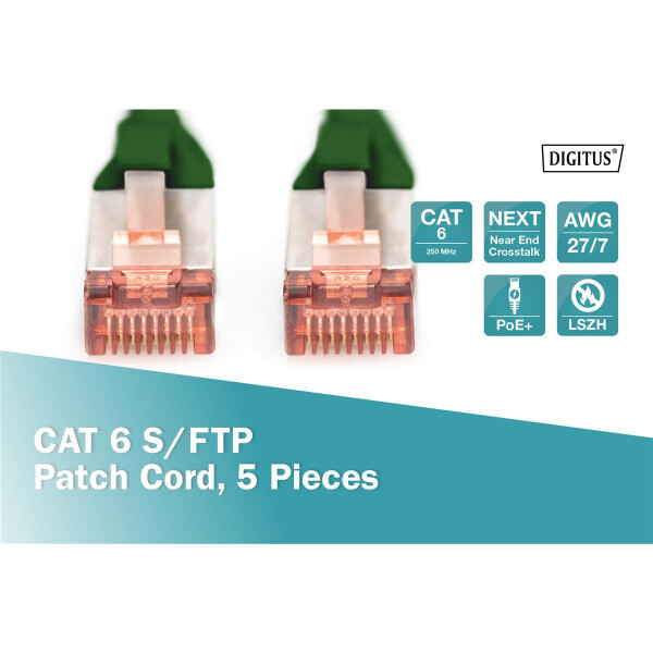 DK-1644-100-G-5 - CAT 6 S-FTP Patchkabel, Cu, LSZH AWG 27/7,  10 m, 5 Stück,  Grün