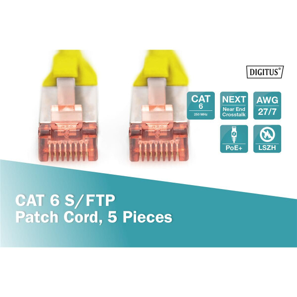 DK-1644-100-Y-5 - CAT 6 S-FTP Patchkabel, Cu, LSZH AWG 27/7,  10 m, 5 Stück,  Gelb