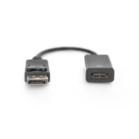DIGITUS AK-340415-002-S - DisplayPort Adapterkabel, DP - HDMI Typ A St/Bu, 0.2m, w/lock, HDMI 2.0, akt., CE, gold, sw