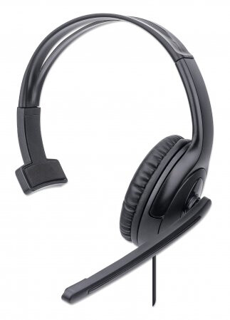 Manhattan Mono USB-Headset - Ohrumschließendes Design (Over-Ear) - Ohrmuschel einseitig - kabelgebunden - USB-A-Stecker - integrierte Lautstärkeregelung - verstellbares Mikrofon - schwarz - Kopfhörer - Kopfband - Büro/Callcenter - Schwarz - Monophon - SCR