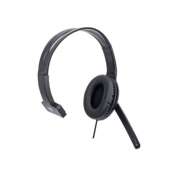 Manhattan Mono USB-Headset - Ohrumschließendes Design (Over-Ear) - Ohrmuschel einseitig - kabelgebunden - USB-A-Stecker - integrierte Lautstärkeregelung - verstellbares Mikrofon - schwarz - Kopfhörer - Kopfband - Büro/Callcenter - Schwarz - Monophon - SCR