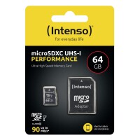 Intenso 3424490 - 64 GB - MicroSD - Klasse 10 - UHS-I - Class 1 (U1) - Temperaturbeständig - Schockresistent - Wasserdicht - Röntgensicher